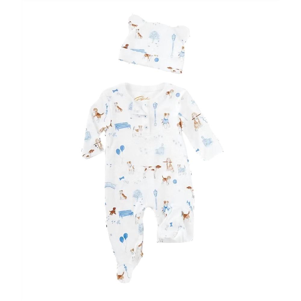 NEW PETIDOUX baby's dog onesie footies in pawprints in the park